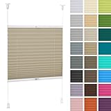 DECOOR Plissee ohne Bohren 65cm x 120cm Faltrollo Rollo für Fenster und Tür Nicht-invasive Fensterjalousien guter Sichtschutz und Sonnenschutz Breite der Überlappung 2 cm Beige