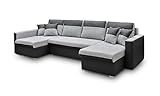 mb-moebel große Ecksofa Sofa Eckcouch Couch mit Schlaffunktion und DREI Bettkasten Ottomane U-Form Schlafsofa Bettsofa - Berlin U (Ecksofa Links, Schwarz)