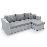 VitaliSpa Ecksofa mit Schlaffunktion Grau Weiß - Stellmaß: 224 x 144 cm Liegemaß: 200 x 140 cm - Sofa Couch Schlafcouch Dreisitzer Schlafsofa Eckcouch Taschenfederkern