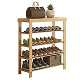 IMYOGI Schuhregal-Organizer-Regal, 4-stöckig, Schuhregal, Bank, Hausschuhe, Regal, Aufbewahrung, Organizer, Pflanzenständer, multifunktional, natürlicher Bambus, freistehend (80 cm)