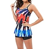 Azruma Damen Tankinis geometrischem Bedruckt Zweiteilige Badeanzug Elegantes Sportlich Tankini Set Bikini Bademode Retro Swimsuit Lässige Träger Bikinioberteil und Badeshorts