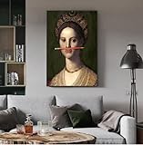 Klassische europäische Frau, gerahmte Leinwandgemälde, lustige Lippen, Stift, abstrakte Vintage-Wandkunst, Poster, Drucke, Bilder, Heimdekoration, 60 x 80 cm mit Rahmen
