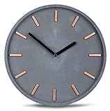 levandeo Hochwertige Beton-Uhr Wanduhr in Grau Kupfer ca. 30cm rund Moderne Wanddeko Designer Uhr