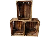 Geflammte Holzkisten Weinkisten im praktischen 3er Set 50 x 40 x 30cm : Originale, vintage Obstkisten Apfelkisten aus dem alten Land zum Möbelbau Dekoration 50 x 40 x 30 cm