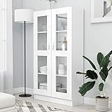 Gecheer Vitrinenschrank Vitrinen & Vitrinenschränke Bücherregale Bücherschrank Aktenschrank Büroschrank Vitrine Schrank Bücherregal Standvitrine Sideboard Weiß 82,5x30,5x150 cm Spanplatte