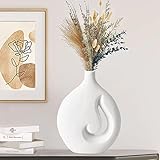 Blumenvase Weiß Keramik Vase Matt Für Pampasgras, Boho Deko Vase Für Modern Home Office Decor, Aesthetic Vase Für Tischdeko, Fensterbänke, Wohnzimmer, Schlafzimmer