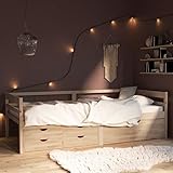 TECHPO Bettgestell mit Schubladen & Schrank Kiefer massiv 90x200 cm Material: Kiefer massiv massiv