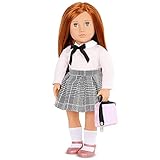 Our Generation Schülerin Puppe Carly - Bewegliche 46 cm Puppe mit Kleidung und Zubehör - rosa Pullover, Rock und Kniestrümpfe- Spielzeug ab 3 Jahren