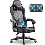 Dowinx Gaming Stuhl Racing Gamer Stuhl mit Frühling Kissen, Ergonomischer Gaming Sessel mit Massage Lendenwirbelstütze, Bürostuhl PU Leder PC-Stuhl Verbreiterte Rückenlehne 150KG (Schwarz)