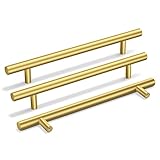 Goldenwarm 20 Stück Gebürstetes Messing Edelstahl europäischer Stil T-Griff Rohr Zuggriffe Küche Schrank Tür Griff Schubladenknöpfe Golden Möbel Hardware Türhenkel 6-1/4in hole centers 30 Pack