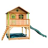AXI Spielhaus Marc mit Sandkasten & grüner Rutsche | Stelzenhaus in Braun & Grün aus FSC Holz für Kinder | Spielturm mit Wellenrutsche für den Garten
