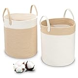 LA BONHEUR Wäschekorb Groß 2 Stücke Laundry Baskets Geflochten Faltbar,mit Griff Handarbeit Wäsche Wäschesammler Aufbewahrung Spielzeug Kinder Aufbewahrungskorb Waschküche, Kinderzimmer,(35cm*40cm)