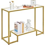 Yaheetech Konsolentisch Flurtisch 2 Ebenen Beistelltisch Hartglas Eingangstisch mit verstellbaren Schutzfüßen Metallgestel Sideboard Sofatisch für Wohnzimmer, Flur, 106 × 35 × 75 cm