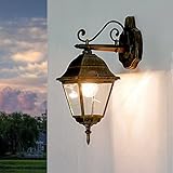 Licht-Erlebnisse Rustikale Wandlampe Vintage Landhaus Gold E27 Außenleuchte Laterne Gartenbeleuchtung REIMS