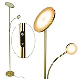 Osasy Stehleuchte 2 LEDs Dimmbar|Gold Stehlampe Deckenfluter 20W 1800LM mit flexibler 4W 280LM Leselampe | Modern,Standleuchten mit fernbedienung mit Farbtemperatur für Wohnzimmer, Büro, Hotel