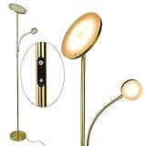 Osasy Stehleuchte 2 LEDs Dimmbar|Gold Stehlampe Deckenfluter 20W 1800LM mit flexibler 4W 280LM Leselampe | Modern,Standleuchten mit fernbedienung mit Farbtemperatur für Wohnzimmer, Büro, Hotel