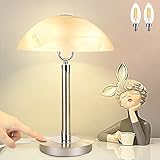 Depuley LED Nachttischlampe Touch, Modern Tischleuchte mit Glasschirm, 2 * 4W E14 Tischlampe Silber, 3000K, Retro Schreibtischlampe für Wohnzimmer, Schlafzimmer, Kinderzimmer, Büro