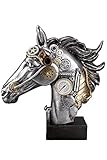 Casablanca Deko Skulptur Figur Steampunk Horse aus Kunstharz - Accessoires Wohnzimmer - Geschenk - Farbe: Silber Kupfer - Höhe 34 cm