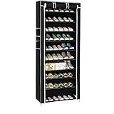 BALLSHOP 10 Ebenen Schuhregal Schuhschrank Schuhaufbewahrung mit Staubdichtem Überzug Schuhständer Shoes Rack für ca. 27 Paar Schuhe 58 x 28 x 160 cm (Schwarz)