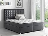 MKS MEBLE Schwarz Boxspringbett 140x200 - Kunstlederbett Doppelbett mit Multipocket-Matratze und Topper - Polsterbett mit Bettkasten - Stauraumbett ASTI
