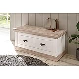 Lomadox Garderobenbank Landhausstil in Pinie weiß Nb. mit Absetzungen in Pinie dunkel Nb, B/H/T: ca. 107/48/45 cm