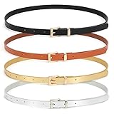JasGood 4 Stück Damen Skinny Gürtel Dünner Leder Taillengürtel mit Legierungs Dornschnalle für Hosen Jeans Kleider, Schwarz/Braun/Gold/Silber, 130cm