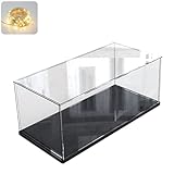 ELEpure Transparente AcrylVitrine für SpielzeugSammlerstücke, Montage transparente AcrylBox, staubdichter Schutz, Vitrine mit schwarzem HolzKunststoffsockel und Lampenperlen (20 x 3,9 x 3,9 Zoll;