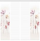 HOME WOHNIDEEN 94067 | 4er-Set Schiebegardine 'KUKAT', Digitaldruck auf Bambus-Optik, mit abstraktem Blumen-Motiv, 260x60cm, Farbe: Natur