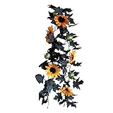 Halloween Schwarzer Rattan Thanksgiving Herbst Wandbehang Dekoration Orange Ahornblatt Türrahmen Dekoration Simulation Sonnenblume Rattan Blumenranke Kräutertrockner Tür Zeichen Wandbehang Deko Hänger
