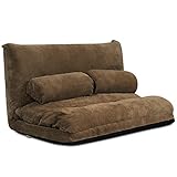 COSTWAY Bodensofa Sofabett klappbar, 6-stufig einstellbares Bodensessel, Bodenstuhl mit 2 Kissen, Boden Sitzkissen mit Rückenlehne, Klappsofa gepolstert Sofa Bett für Schlafzimmer Wohnzimmer (Braun)