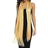 TSLRSA schal gold - Metallisch schimmernde Schals und Wickeltücher mit Schalclip für Hochzeit, Abend, Partykleid