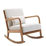 HAOTING Schaukelstuhl Bequemer Relax-Schaukelstuhl Lounge-Sessel mit cremefarbenem Baumwollstoff-Kissen Heimsitz ist EIN entspannter und bequemer Faltbarer Schaukelstuhl
