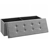 SONGMICS Sitzbank mit Stauraum, Sitztruhe, Aufbewahrungsbox, faltbar, max. statische Belastbarkeit 300 kg, mit Trenngitter, 120 Liter, 38 x 110 x 38 cm, Leinenimitat, hellgrau LSF77G
