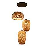 LQZCXMF Bambus-Pendelleuchte-Kronleuchter, 3-flammige Deckenpendelleuchten DIY Lampenschirm Aus Korbgeflecht Rattan-Leuchten Decke, Rustikaler Vintage-Stil Für Restaurant, Kücheninsel, Essen