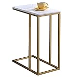 IDIMEX Beistelltisch Debora Wohnzimmertisch Couchtisch rechteckig, Metallgestell und MDF Tischplatte in Gold/weiß, im Retro Stil