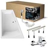 'aquaSu® Komplettset Acryl-Badewanne 170 x 140 cm | Raumspar- Badewanne droPino | rechte Ausführung | Wannenfüße | Excenter-Ablaufgarnitur | Wand-Armatur | Badewannen-Set | Weiß | 83268 7