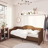 Hommdiy Tagesbett USB Schlafsofa Bett Sofa Gästebett Bettgestell Bettsofa Einzelbett Sofabett Schlafzimmer Wohnzimmer Braun Stoff 90x200 cm