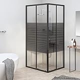 Tidyard Duschkabine mit Streifen Badewannenaufsatz Duschwand Duschtrennwand ESG 90x70x180 cm Schwarz