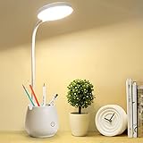 Schreibtischlampe LED Tischlampe 3 Farb und Stufenlos Dimmbare, Eye-Friendly USB-Aufladung Nachttischlampe Kinder Touch-Schalter Desk Lamp für Studieren, Arbeiten, Lektüre(Stifthalter/Telefonhalter)