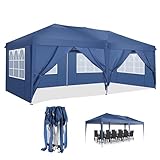 COBIZI Pavillon 3x6m Wasserdicht mit 6 Seitenwänden Pop-Up Anti UV Gartenfesten Faltpavillon Schwerlast 3 höhenverstellbar leicht zusammenzubauen für Festival Garten Party(3x6m,Blau)