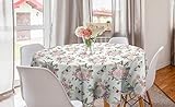 ABAKUHAUS Blumen Runde Tischdecke, Roses Bouquet, Kreis Tischdecke Abdeckung für Esszimmer Küche Dekoration, 150 cm, Pale Pink Grün