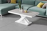 Design Couchtisch XLU-888 Grau Beton - Weiß Hochglanz Betonoptik Highgloss Tisch Wohnzimmertisch