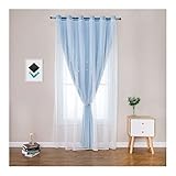 Aotiwe Schiebevorhänge Blickdicht, Polyester Gardine Doppelschichtiger Hohler Stern Blau 2 Stücke 132X160cm