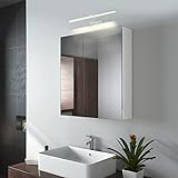 EMKE Spiegelschrank Bad mit Beleuchtung Badezimmer spiegelschrank 60x14,5x65(BxTxH) cm Spiegelschrank Bad mit Spiegelleuchte 40cm Neutral Licht Badschrank mit Doppelseitiger Spiegel (Weiß)