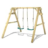 WICKEY Kinderschaukel Schaukelgestell Sky Dancer Prime - Schaukel türkis & Gestell Holz, Outdoor Schaukelgerüst, Doppelschaukel, Holzschaukel für Kinder im Garten