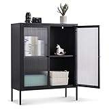 Highboard Tokio Beistellschrank Schwarz fürs Wohnzimmer Aufbewahrungsschrank Metall Schrank mit Regal Ablage und Glastüren, Kommode für Bücher und Deko LxBxH ca. 90x35x110 cm