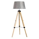 HOMCOM Stehlampe Stehleuchte Standleuchte höhenverstellbar E27, Kiefer+Polyester, 65x65x99-143cm (Grau)