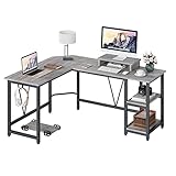 TREETALK Computertisch, L-förmiger Eckschreibtisch mit 2-lagigem Stauraum, großer PC-Laptop-Tisch mit Monitorständer und CPU-Ständer, Gaming-Schreibtisch für Büro und Zuhause (Grau)