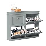 SoBuy FSR79-HG Schuhschrank mit 4 Klappen Schuhregal Schuhkipper mit 8 Ablageflächen Schuhkommode Schuhablage Hellgrau BHT ca.: 105x82x24cm