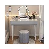 JATIBOSH Make-up-Eitelkeit mit Lichtern, Eitelkeits-Schreibtisch mit 3 Farben von Lichteffekten, beleuchteter Spiegel, Wolke, mit bequemem, gepolstertem Hocker, Schminktisch-Set für Frauen